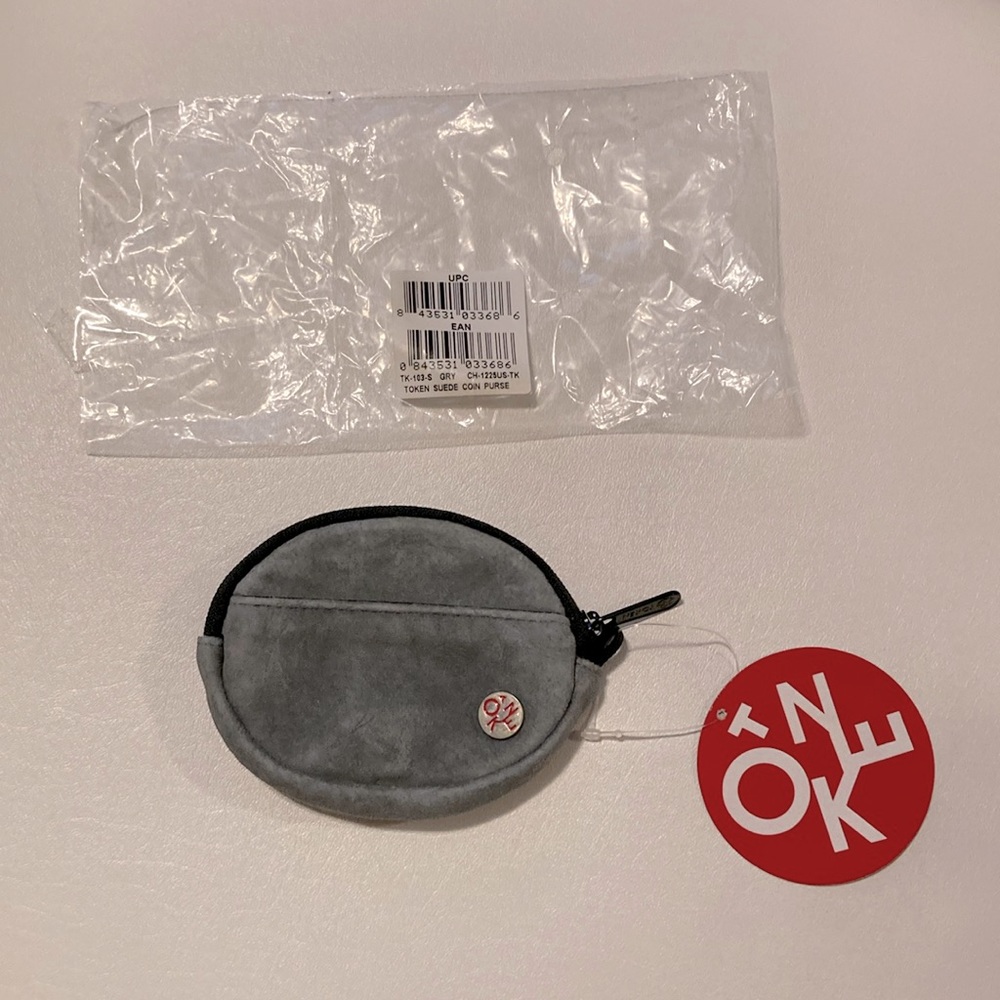 Token coin purse , suede, grey, new with tags